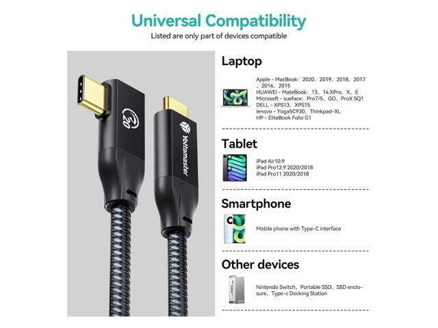 Yottamaster USB C to USB C Cable 90 Degree with 100W Charging, 20Gbps Type-C Cable 2m Right Angle with E-Marker Support 4K@60Hz, Fully Compatible...