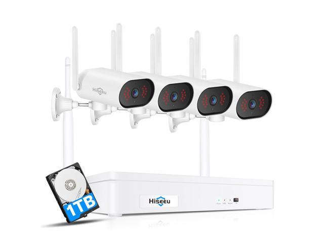 Hiseeu Expandable 8CH,2K 3MP WiFi Security Camera System Outdoor/Indoor,4pcs Pan 180°View Cameras,2-Way Audio, WiFi 8 CH NVR System, Night.