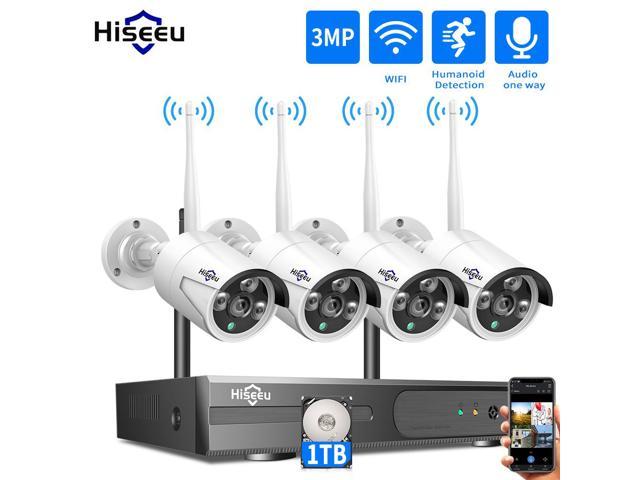 Hiseeu Wireless Security Camera System with 1TB Hard Drive with One-Way Audio,8 Channel NVR 4Pcs 1296P 3.0MP Night Vision WiFi Security.