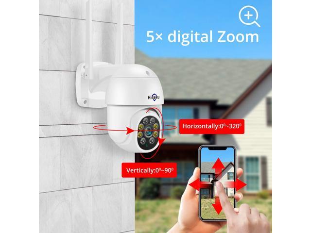 Hiseeu 2K 360° Pan/Tilt/Digital Zoom WiFi Security Camera Outdoor,Motion Tracking,Floodlights,5MP 2.4G WiFi Camera,Light Alarm,Two-Way Audio IP...