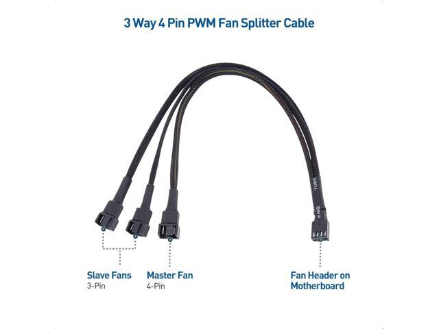 Cable Matters 2-Pack 3 Way 4 Pin PWM Fan Splitter Cable 12 Inches, PC Fan Splitter 1 to 3 Converter, PC Fan Extension Cable