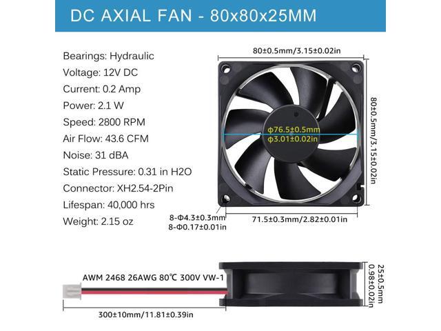 GDSTIME 80mm x 80mm x 25mm 12V Brushless DC Cooling Fan compatible with Desktop