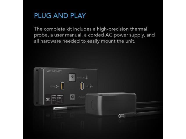 AC Infinity Controller 2, Fan Thermostat and Speed Controller, Controls AIRPLATE, MULTIFAN, USB Fans and Devices, for AV Cabinet Cooling