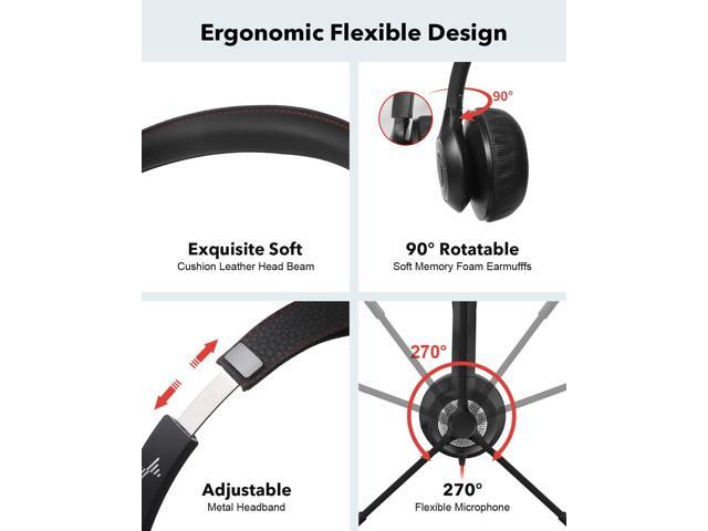 USB Headset with Mic for PC, On-Ear Computer Laptop Headphones with Noise Cancelling Microphone in-line Control for Home Office Online Class Skype...