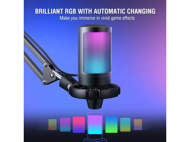 FIFINE Gaming PC USB Microphone, Podcast Condenser Mic with Boom Arm, Pop Filter, Mute Button for Streaming, Twitch, Online Chat, RGB Computer Mic...