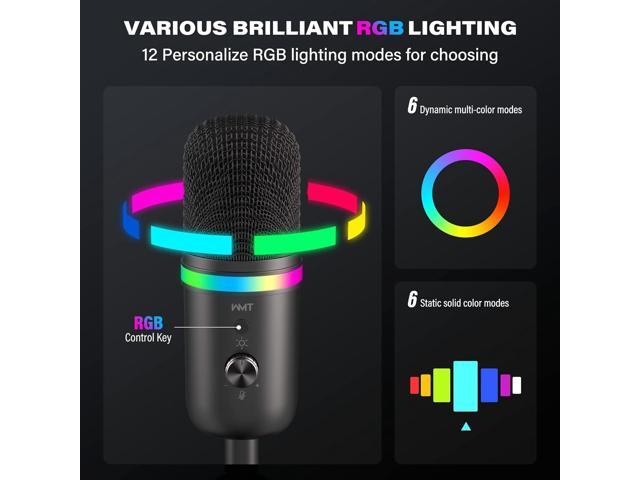 USB Microphone - Condenser Gaming Microphone for PC/MAC/PS4/PS5/Phone- Cardioid Mic with Brilliant RGB Lighting Headphone Output Volume Control,...