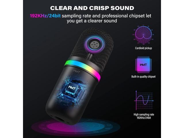 USB Microphone - Condenser Gaming Microphone for PC/MAC/PS4/PS5/Phone- Cardioid Mic with Brilliant RGB Lighting Headphone Output Volume Control,...