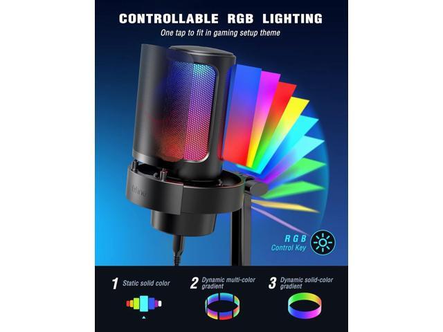 FIFINE Gaming Microphone, USB PC Mic for Streaming, Podcasts, Recording, Condenser Computer Desktop Mic on Mac, with RGB Control, Mute Touch,...