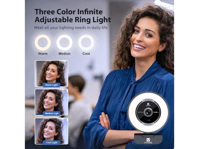 Zoomable Webcam with Remote Control, Vitade 1080P 60FPS Streaming Webcam with Ring Light and Microphone, Pro USB Webcam with 5X Digital Zoom Built...