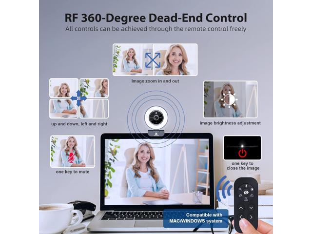 Zoomable Webcam with Remote Control, Vitade 1080P 60FPS Streaming Webcam with Ring Light and Microphone, Pro USB Webcam with 5X Digital Zoom Built...