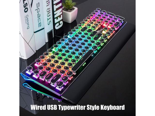 S108 Typewriter Keyboard, Retro Mechanical Gaming Keyboard Wired 108 Keys with RGB Backlit Sidelight, Detachable Wrist Rest, Round Keycaps Blue...
