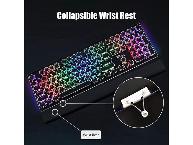 S108 Typewriter Keyboard, Retro Mechanical Gaming Keyboard Wired 108 Keys with RGB Backlit Sidelight, Detachable Wrist Rest, Round Keycaps Blue...