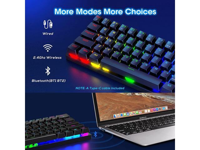 60% Wireless Mechanical Keyboard, 2.4G/Type-C/Bluetooth Keyboard with RGB Backlit, Clicky Blue Switch, 61 Keys Mini Office Wired Gaming Keyboard...