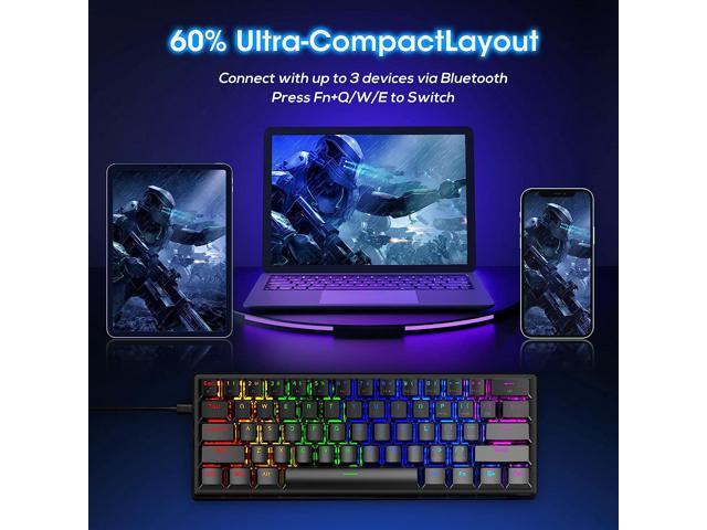 60% Wireless Mechanical Keyboard, 2.4G/Type-C/Bluetooth Keyboard with RGB Backlit, Clicky Blue Switch, 61 Keys Mini Office Wired Gaming Keyboard...