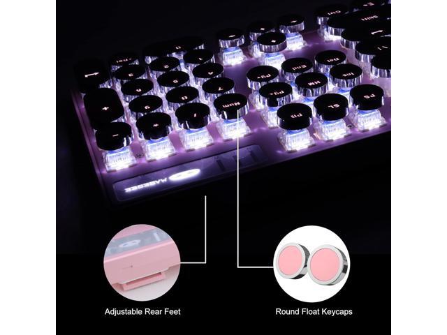 Camiysn Typewriter Style Mechanical Gaming Keyboard, Pink Retro Punk Gaming Keyboard with White Backlit, 104 Keys Blue Switch