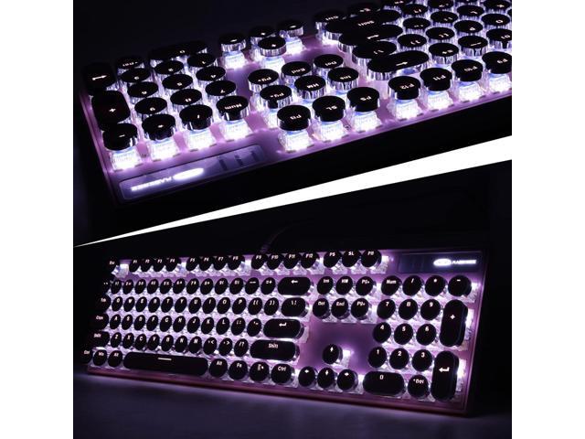 Camiysn Typewriter Style Mechanical Gaming Keyboard, Pink Retro Punk Gaming Keyboard with White Backlit, 104 Keys Blue Switch Wired Cute Keyboards,...