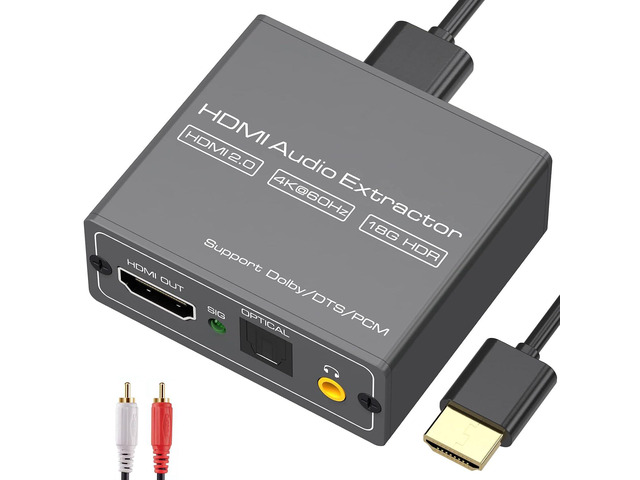 VPFET 4K60Hz HDMI Audio Extractor Splitter Converter to Optical and 3.5mm and AUX Adapter Supports 2.0 and 18Gpbs Bandwidth Digital DTS PCM HDR10