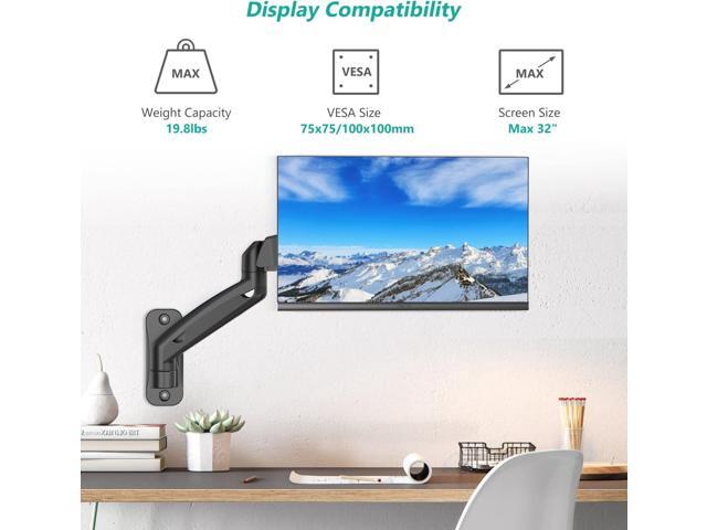 WALI Single Monitor Wall Mount, Gas Spring Monitor Arm for 1 Screen up to 32 inch, 19.8 lbs. Fully Adjustable Arm Max Extension 21.2 inch...