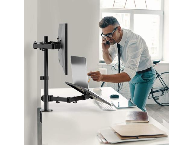 HUANUO Laptop Mount, Height Adjustable Dual Monitor Mount with Laptop Keyboard Tray Fit Two 13 to 27 Inch Flat Curved Computer Screens and 10 to 17...