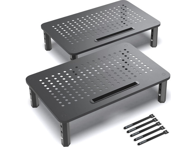 EVOOMI Back Saver Monitor Stand for Desk - 2 Pack Monitor Riser - Anti-Skid HD Hexagonal Steel Computer Stand - Free Cable Ties - Mesh Metal...