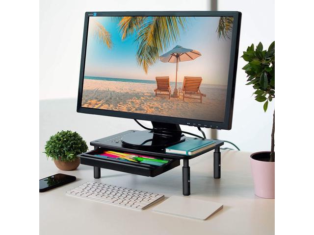 Back Saver Monitor Stand for Desk - 2 Pack Monitor Riser with Drawer - Gain 5 Weeks a Year, Less Pain & Peak Productivity with Anti Skid Mesh Metal...