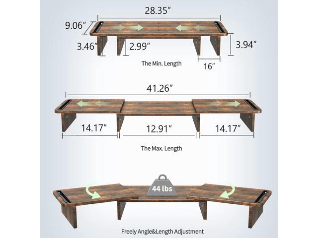 Zimilar Dual Monitor Stand Riser, with Adjustable Length and Angle, Wood for Desk, Riser 2 Monitors Storage Space (Rust Brown Large)