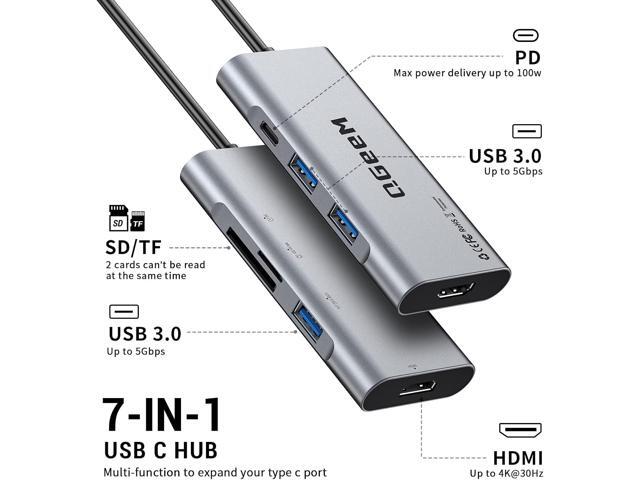 USB C Hub, QGeeM USB C to HDMI Adapter 4k, 7 in 1 USB C Dongle with 100W Power Delivery,3 USB 3.0 Ports, SD/TF Card Reader, Compatible for iPhone...