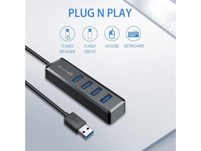 SmartQ H302S USB 3.0 Hub for Laptop with 2ft Long Cable, Multi Port Expander, Fast Data Transfer USB Splitter Compatible with Windows PC, Mac,...
