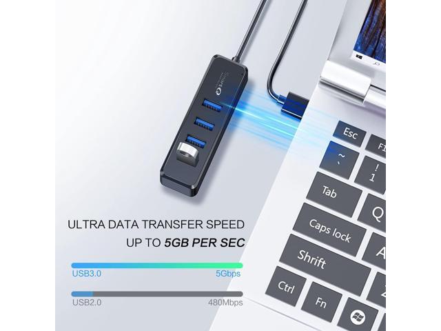 SmartQ H302S USB 3.0 Hub for Laptop with 2ft Long Cable, Multi Port Expander, Fast Data Transfer USB Splitter Compatible with Windows PC, Mac,...