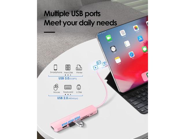 LENTION USB C Hub with 100W Charging, 4K HDMI, Dual Card Reader, USB 3.0 & 2.0 Compatible 2023-2016 MacBook Pro, New Mac Air/Surface, Chromebook,...
