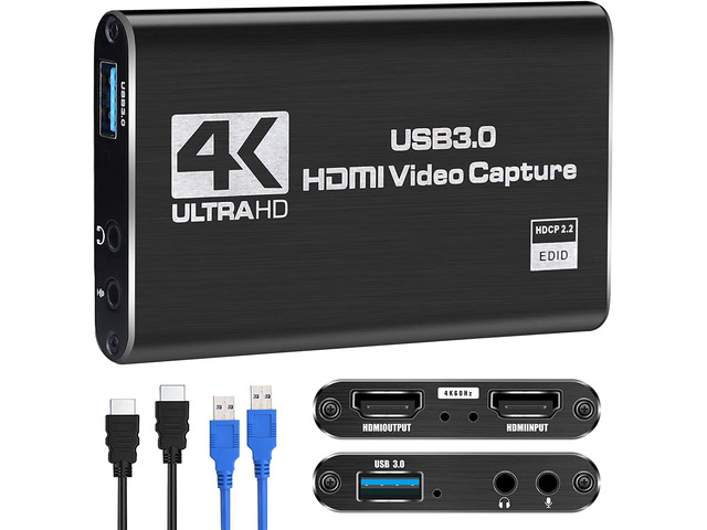 Capture Card, Video Capture Card 4K 1080P 60FPS, HDMI Capture Card Switch, Game Capture Card USB 3.0 for Live Streaming Video Recording, Screen...