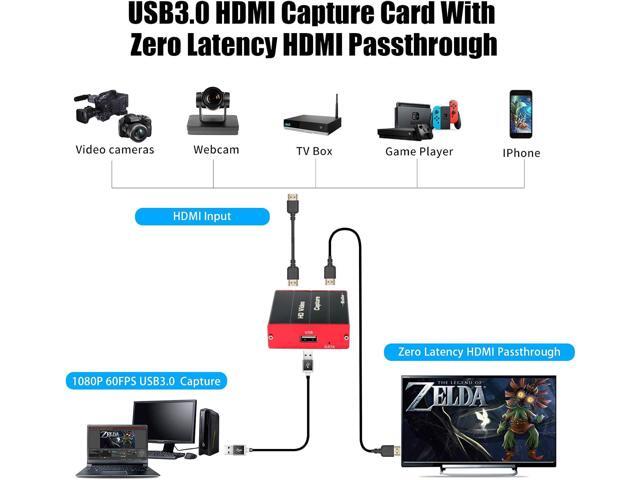 Mirabox USB3.0 4K HDMI Video Capture Card, 1080P 60FPS HD Game Capture Device Cam Link with HDMI Passthrough Work with Xbox PS5 PS4 Switch DSLR for...