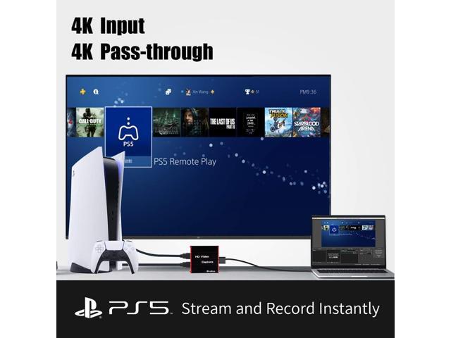 Mirabox USB3.0 4K HDMI Video Capture Card, 1080P 60FPS HD Game Capture Device Cam Link with HDMI Passthrough Work with Xbox PS5 PS4 Switch DSLR for...