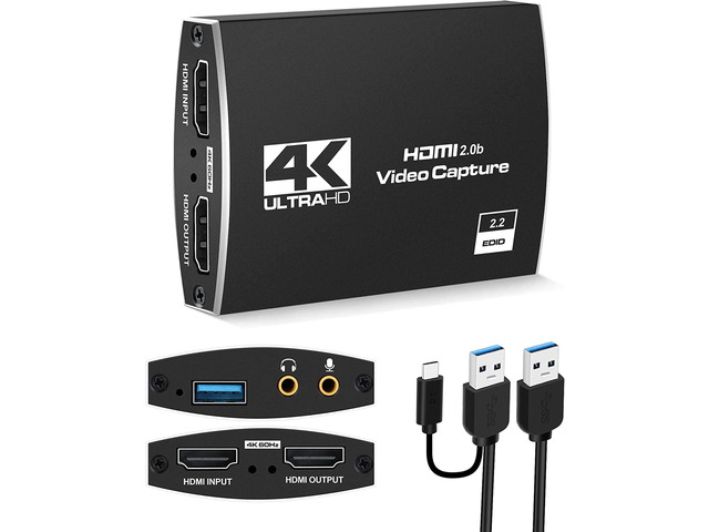 Capture Card USB 3.0, 4K HDMI Video Capture Card to USB/Type-C with Microphone &