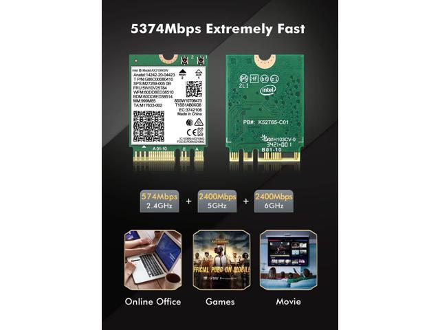 WiFi 6E Wireless Card Intel AX210 NGW Bluetooth 5.3 Tri-Band 5400Mbps Network Adapter for Laptop Support Windows 10/11 (64bit) M.2/NGFF