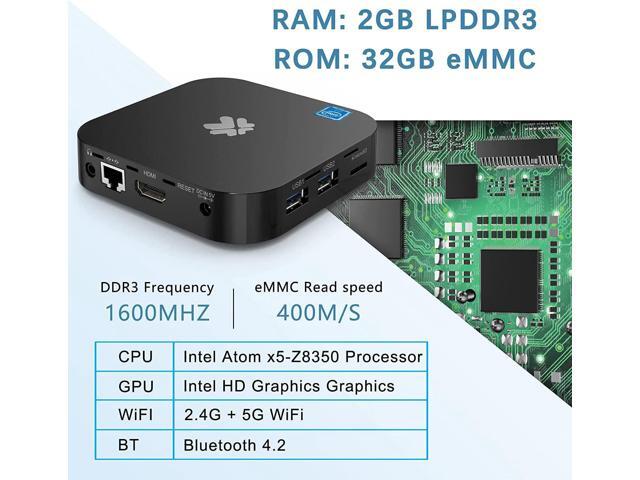 Mini PC Fanless Intel Atom Z8350 2GB DDR3 32GB eMMC Mini Computer with Windows 10 Pro Mini Desktop PC Support 4K HD, 2.4G/5G WiFi, Bluetooth 4.2,...