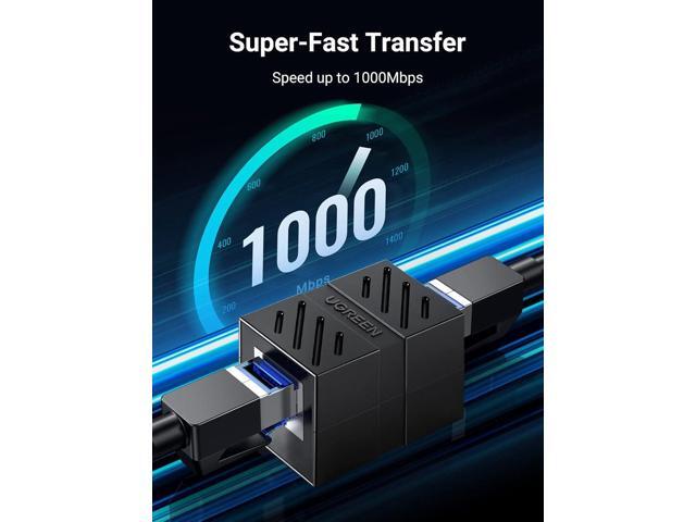UGREEN RJ45 Coupler Ethernet Extender Connector 5 Pack Inline Coupler Cat7 Cat6 Cat5e Ethernet Cable Adapter Female to Female Black