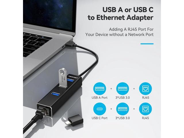 TECKNET USB to Ethernet Adapter, USB C to Ethernet, Aluminum 3 Port USB 3.0 Hub with RJ45 10/100/1000 Gigabit Ethernet Adapter Converter LAN Wired,...