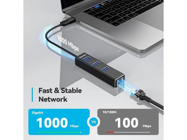TECKNET USB to Ethernet Adapter, USB C to Ethernet, Aluminum 3 Port USB 3.0 Hub with RJ45 10/100/1000 Gigabit Ethernet Adapter Converter LAN Wired,...