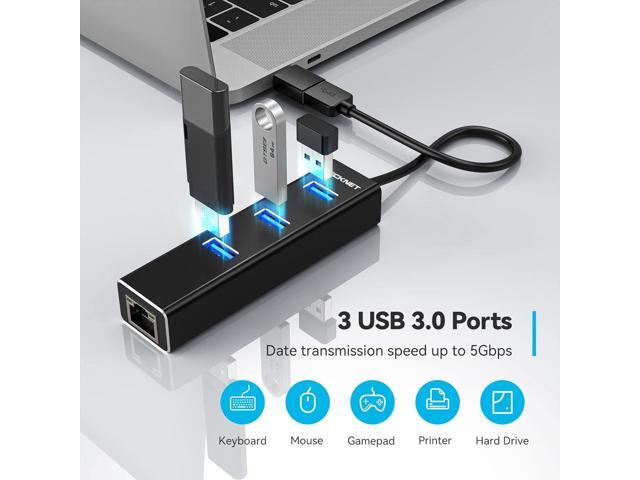 TECKNET USB to Ethernet Adapter, USB C to Ethernet, Aluminum 3 Port USB 3.0 Hub with RJ45 10/100/1000 Gigabit Ethernet Adapter Converter LAN Wired,...