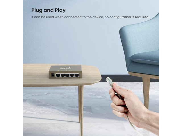 Tenda TEG1005D, 5-Port Gigabit Ethernet Switch, Unmanaged Ethernet Splitter, Network Switch Hub, Traffic Optimization, Plug & Play, Fan-less Metal...