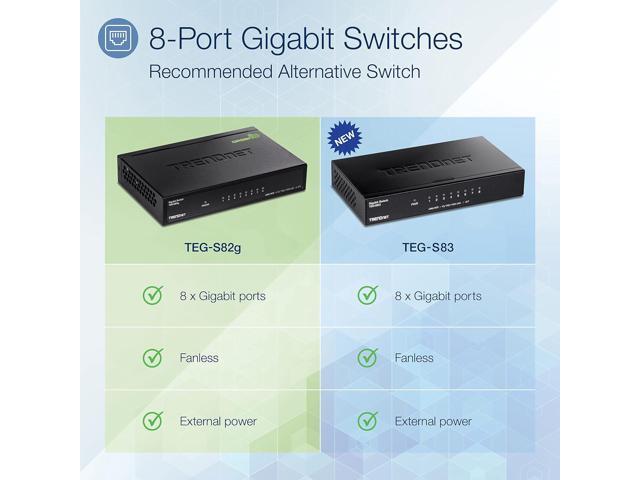 TRENDnet 8-Port Gigabit GREENnet Switch, Ethernet Network Switch, 8 x 10-100-1000 Mbps Gigabit Ethernet Ports, 16 Gbps Switching Capacity, Metal,...