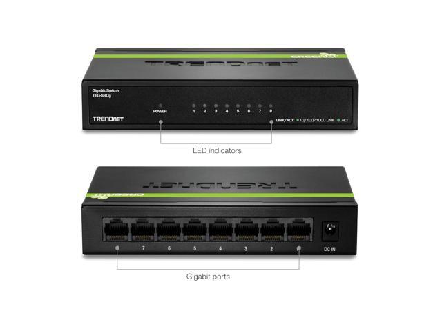 TRENDnet 8-Port Unmanaged Gigabit GREENnet Desktop Metal Switch, Ethernet Splitter, Fanless,16Gbps Switching Capacity, Plug & Play, Lifetime...