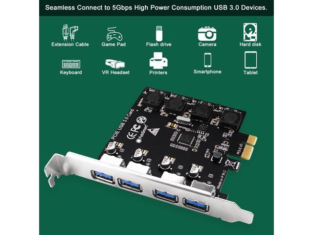 FebSmart 4 Ports Superspeed 5Gbps USB 3.0 PCI Express Expansion Card for Windows 11, 10, 8.x, 7, Vista, XP Desktop PCs, Built in Self-Powered...