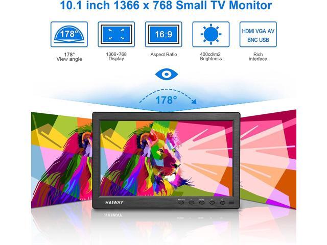 10.1 inch Security Monitor, 1366x768 Resolution Small HDMI Monitor Small Portable Monitor with Remote Control with Built-in Dual Speakers HDMI VGA...