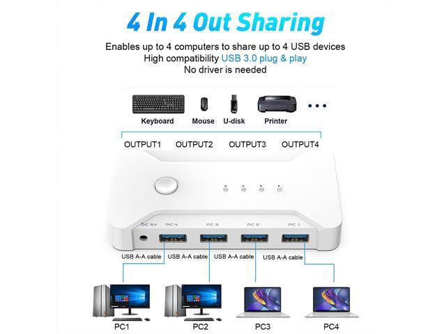 USB 3.0 Switch Selector 4 Port 4 Computers Peripheral USB Switcher Selector Hub for Mouse Keyboard Scanner Printer USB Disk PC USB KVM Switch with...