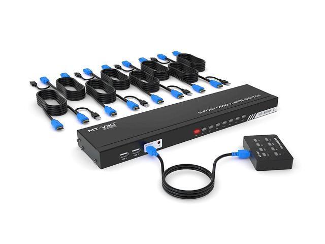 8 Port KVM Switch HDMI, MT-VIKI 4K@30Hz Rack Mount KVM HDMI Switch w/IR Remote & Wire-Desktop Controller & 8 HDMI KVM Cables