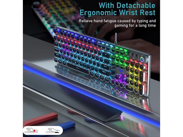 AULA F2088 Typewriter Style Mechanical Gaming Keyboard Blue Switch, with Removable Wrist Rest, Media Control Knob, Rainbow Backlit, Retro Punk...