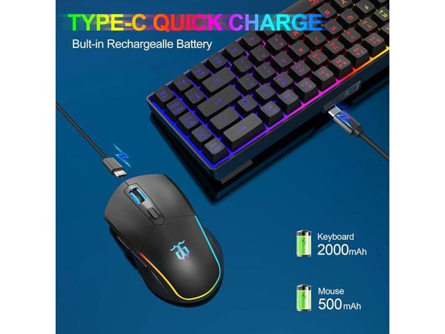 Snpurdiri 60% Wireless Gaming Keyboard and Mouse Combo,LED Backlit Rechargeable 2000mAh Battery,Small Membrane But Mechanical Keyboard + 6D 3200DPI...