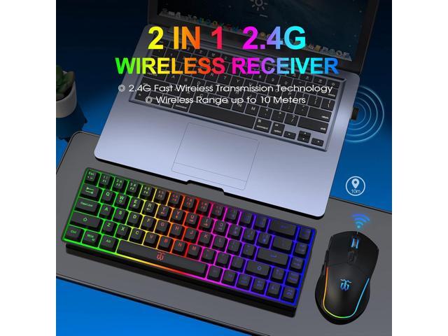 Snpurdiri 60% Wireless Gaming Keyboard and Mouse Combo,LED Backlit Rechargeable 2000mAh Battery,Small Membrane But Mechanical Keyboard + 6D 3200DPI...